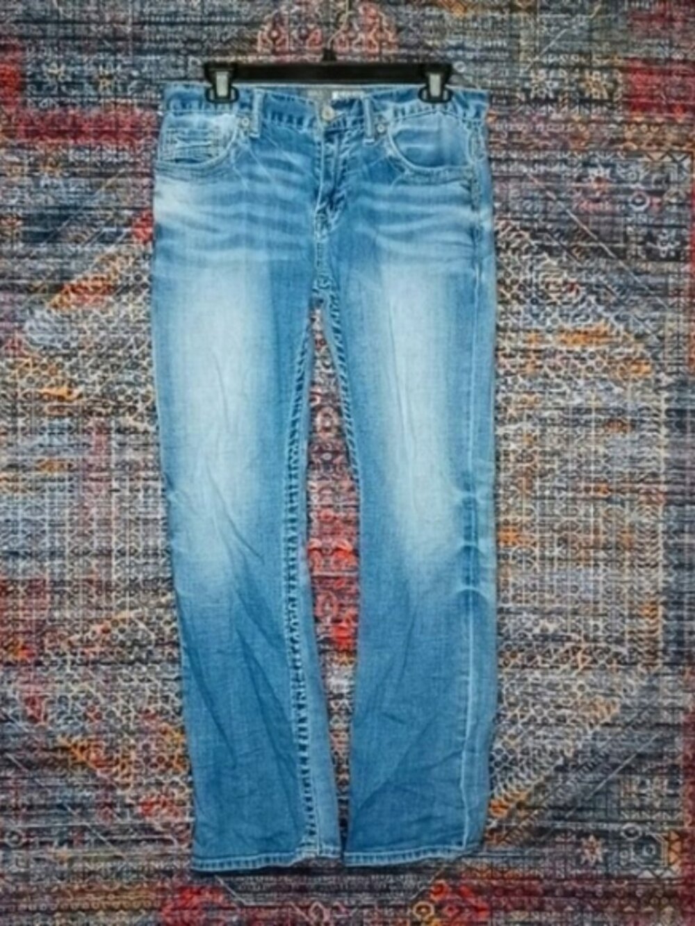 LA Idol womens dark distressed blingy stretch flap skinny jeans 30x31 EUC
